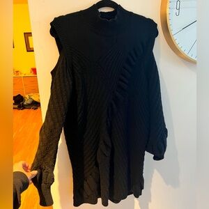 Black cold shoulder sweater dress